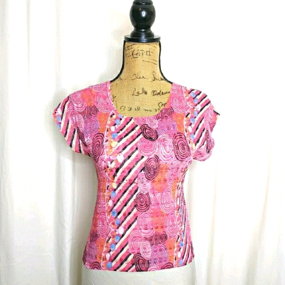 Belissimo NY Pink Crystal Short Sleeve Top - Picture 2 of 13